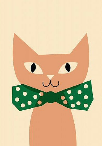 Cat with green bow print