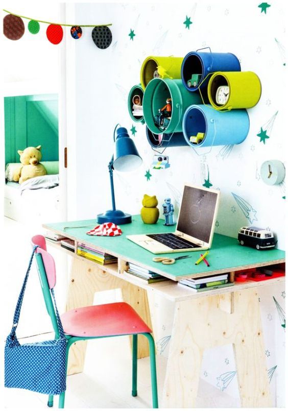 colourful kids desk and chairs