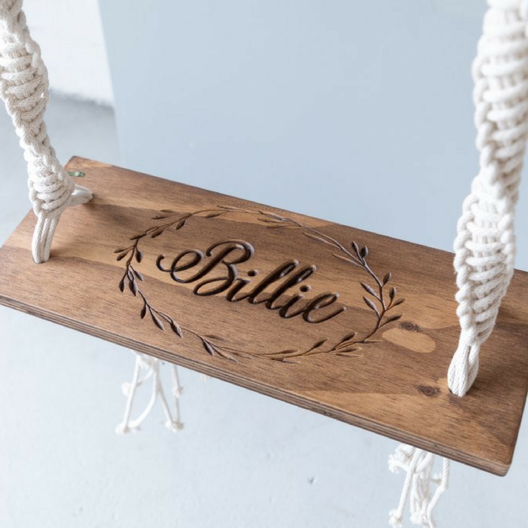 macrame swing, timber swing, personalised swing